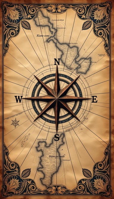 old world map compass for navigation
